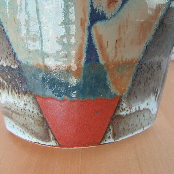 Vintage glazed art pottery envelope shaped vase -geometric pattern-Modernist-MCM - Picture 10 of 12